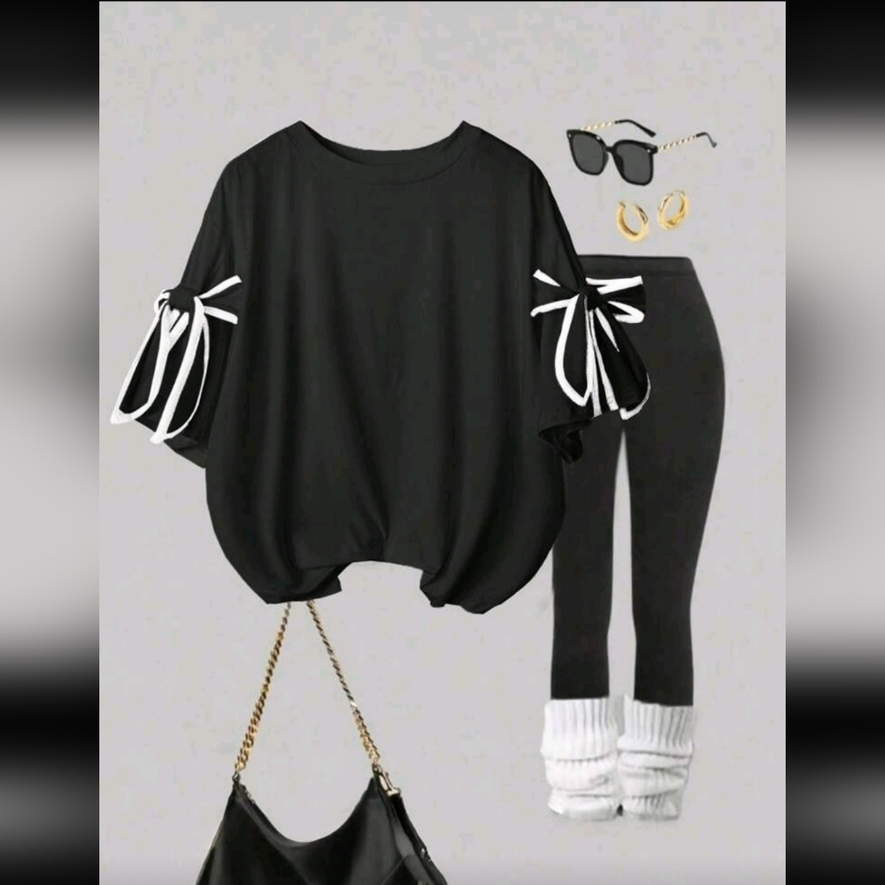 SALE ** BRAND NEW ** Black Shirt with White Trim Sleeves